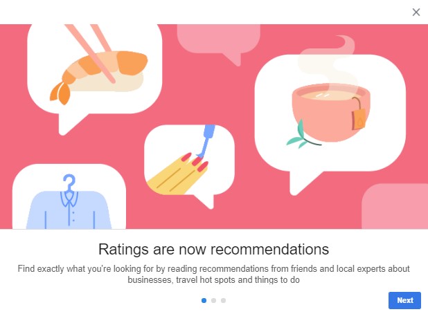 Facebook Changes Star Ratings to Yes or No Recommendations so 5-Star Reviews Are Now Recommendations.
